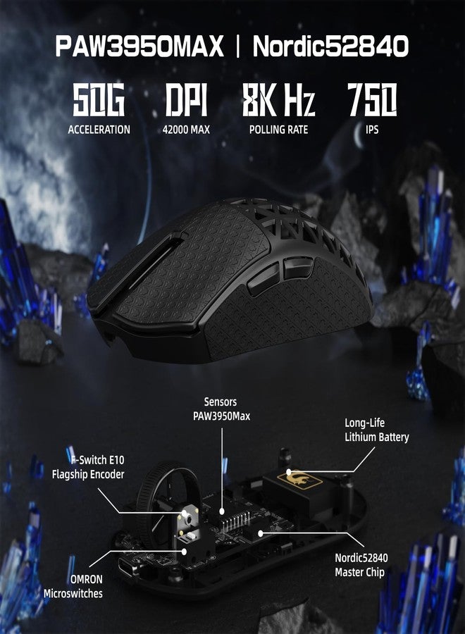 MAMBASNAKE M5 Ultra Carbon Fiber 8KHz Wireless Gaming Mouse,PAW3950 Sensor 42K DPI,39g Lightweight Tri-Mode 2.4GHz/BT/Wired Computer Mice,Web Driver Support,for Win/Mac/FPS/MOBA/Esports-Black(B) - Image 5