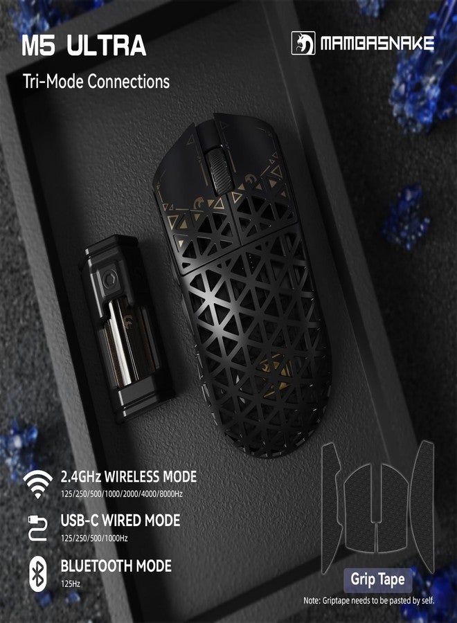 MAMBASNAKE M5 Ultra Carbon Fiber 8KHz Wireless Gaming Mouse,PAW3950 Sensor 42K DPI,39g Lightweight Tri-Mode 2.4GHz/BT/Wired Computer Mice,Web Driver Support,for Win/Mac/FPS/MOBA/Esports-Black(B) - Image 2