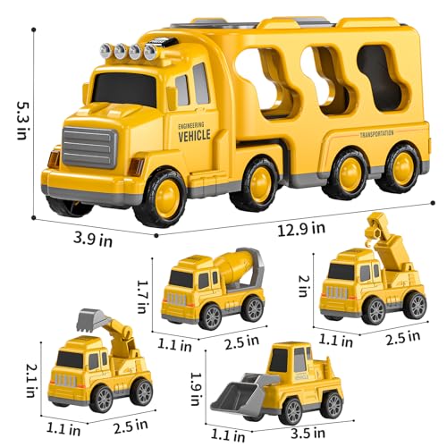 TEMI Construction Truck Boy Toys for 35 Year Old Toddlers Toys for 3 4 5 6 7 Years Old Engineering Transport Vehicle Carrier Truck Kids Excavator Crane Gifts Toys for Boys and Girls Aged 46 - Image 5