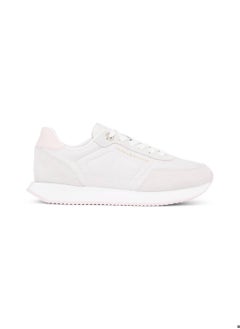 TOMMY HILFIGER Women's Suede Mixed Texture Runner Trainers -  Suede upper, white  - Image 1