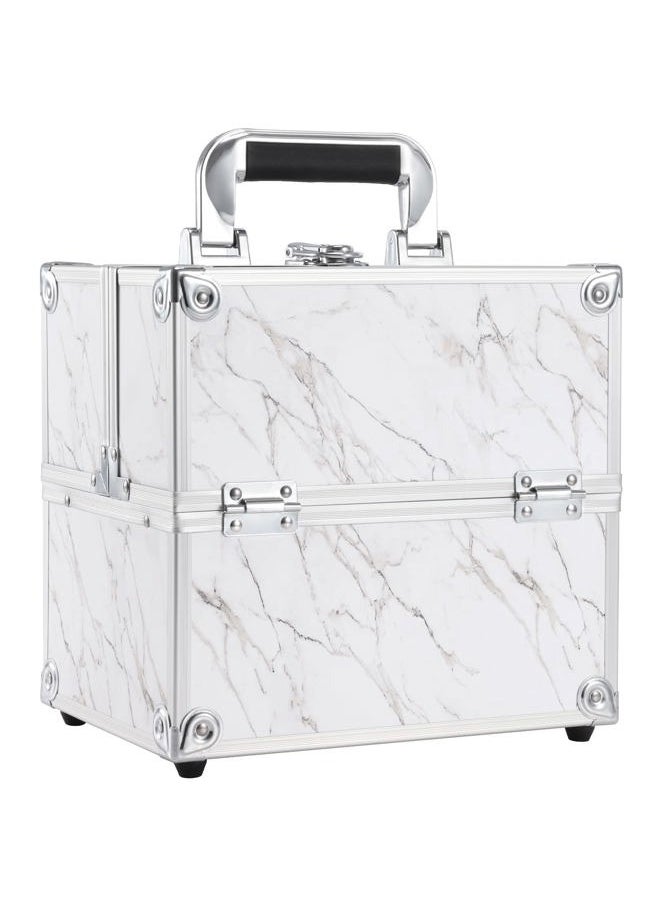FRENESSA - Frenessa Marble Leather Makeup Train Case Portable Cosmetic Case 4 Trays Storage Organizer for Make Up Nail Tech Crafter Makeup Tools Cosmetic Case Marble - Image 1