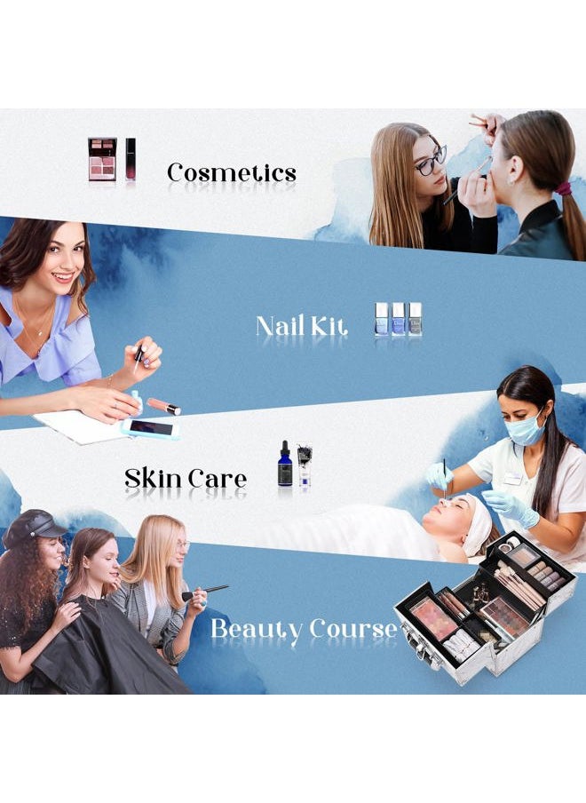 FRENESSA - Frenessa Marble Leather Makeup Train Case Portable Cosmetic Case 4 Trays Storage Organizer for Make Up Nail Tech Crafter Makeup Tools Cosmetic Case Marble - Image 1