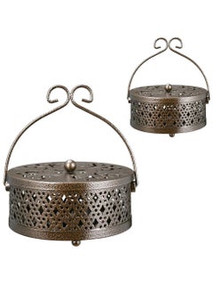 Excefore Mosquito Coil Holder, 2 Pcs Incense Coil Holder Retro Portable Hanging Incense Burner Holder with Handle Round Metal Incense Holder for Home Camping Indoor Outdoor Patio (Bronze)  - Image 1