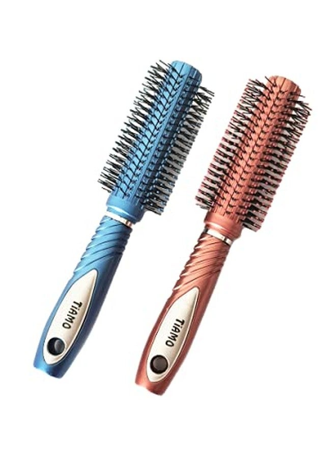 Tiamo Round Plastic Hairbrush set blue and brown for grooming - Image 2