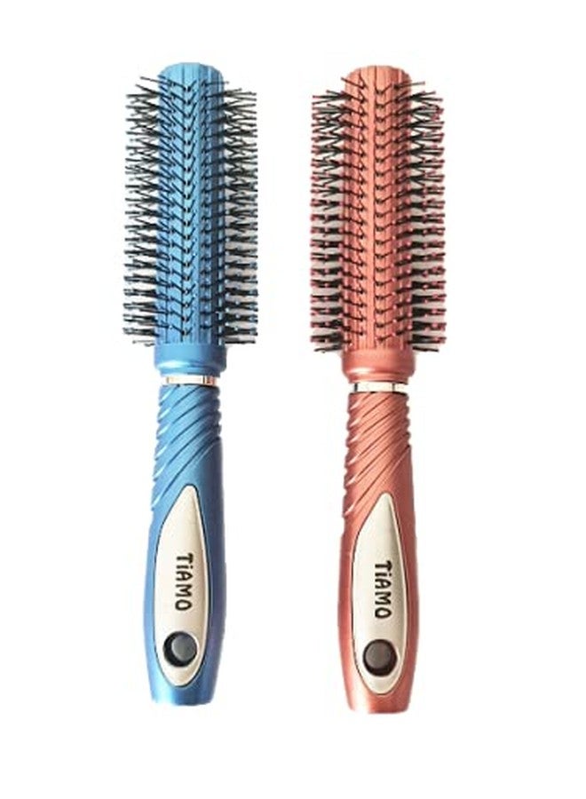 Tiamo Round Plastic Hairbrush set blue and brown for grooming - Image 1