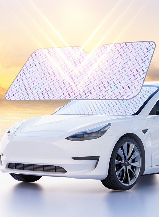 واقي شمس للزجاج الأمامي، عاكس للأشعة فوق البنفسجية سميك مكون من 5 طبقات، قابل للطي على شكل أكورديون، غطاء واقي للزجاج الأمامي للسيارة، يحافظ على برودة سيارتك، إكسسوارات داخلية للسيارات (70 × 140 سم) - Image 1