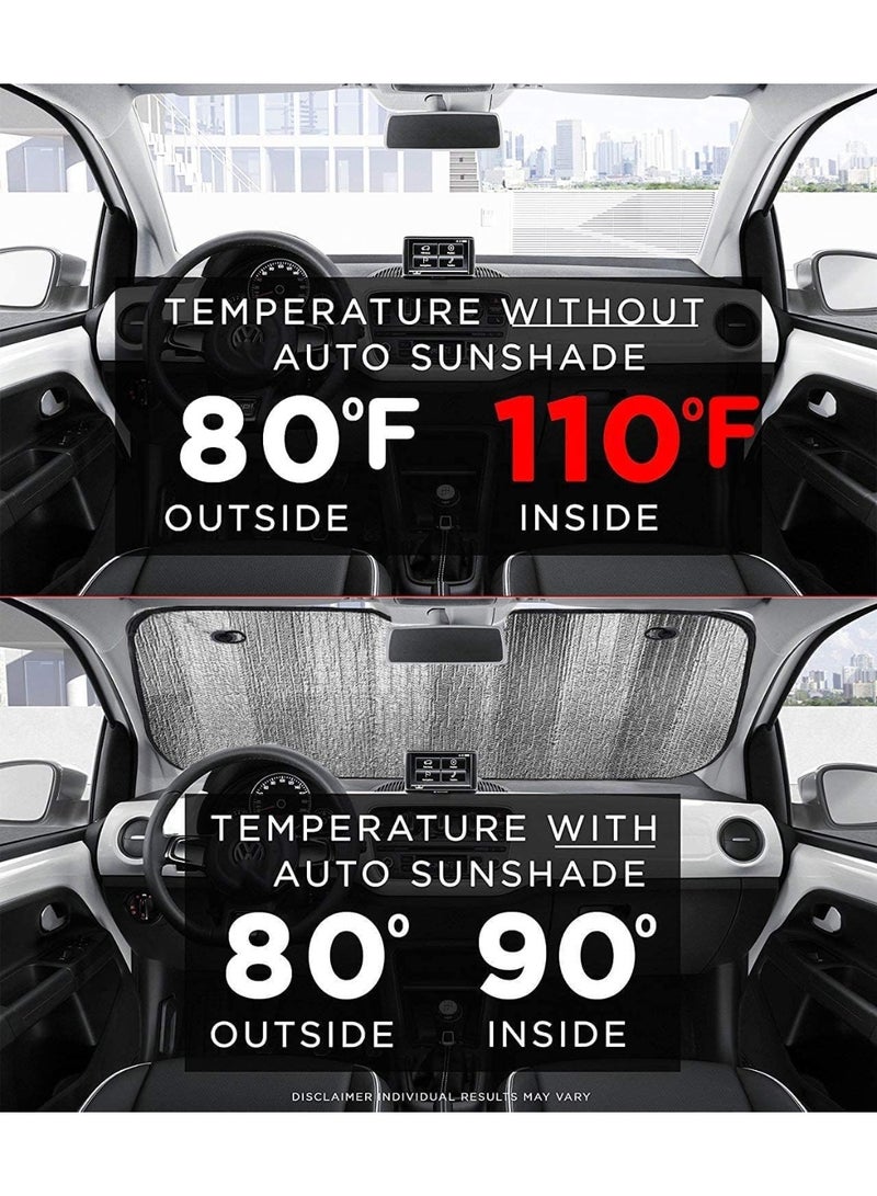 واقي شمس للزجاج الأمامي، عاكس للأشعة فوق البنفسجية سميك مكون من 5 طبقات، قابل للطي على شكل أكورديون، غطاء واقي للزجاج الأمامي للسيارة، يحافظ على برودة سيارتك، إكسسوارات داخلية للسيارات (70 × 140 سم) - Image 2