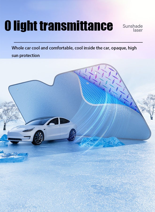 واقي شمس للزجاج الأمامي، عاكس للأشعة فوق البنفسجية سميك مكون من 5 طبقات، قابل للطي على شكل أكورديون، غطاء واقي للزجاج الأمامي للسيارة، يحافظ على برودة سيارتك، إكسسوارات داخلية للسيارات (70 × 140 سم) - Image 3