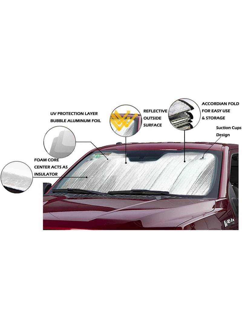 واقي شمس للزجاج الأمامي، عاكس للأشعة فوق البنفسجية سميك مكون من 5 طبقات، قابل للطي على شكل أكورديون، غطاء واقي للزجاج الأمامي للسيارة، يحافظ على برودة سيارتك، إكسسوارات داخلية للسيارات (70 × 140 سم) - Image 4