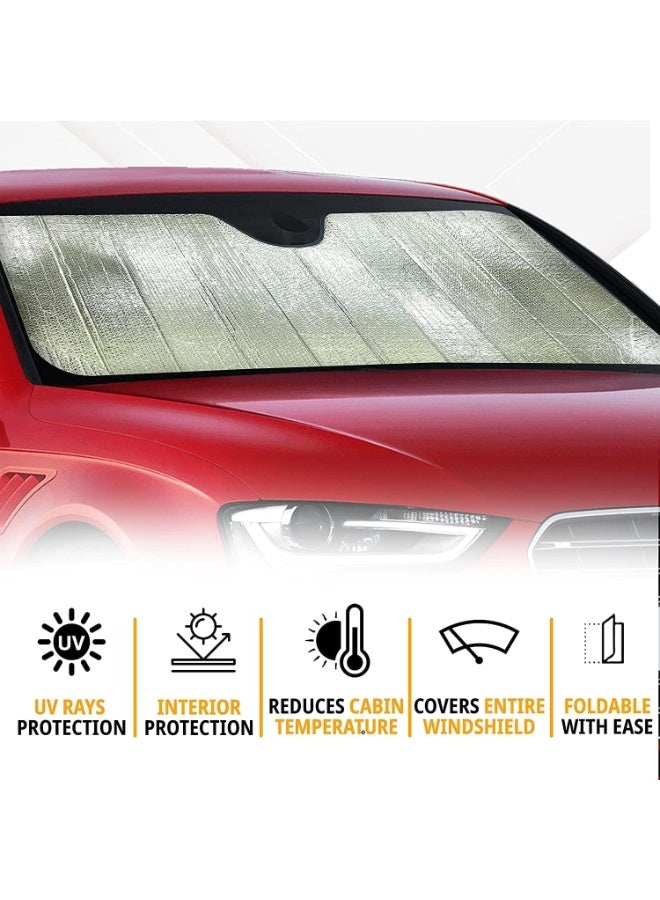 واقي شمس للزجاج الأمامي، عاكس للأشعة فوق البنفسجية سميك مكون من 5 طبقات، قابل للطي على شكل أكورديون، غطاء واقي للزجاج الأمامي للسيارة، يحافظ على برودة سيارتك، إكسسوارات داخلية للسيارات (70 × 140 سم) - Image 5