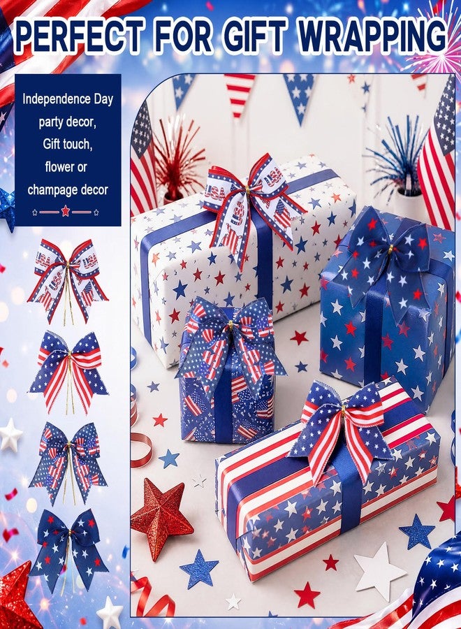 Daifunli 48 Pcs 6 Inch 4th of July Bows for Women Patriotic Bows for Wreaths Decorations Bulk Red White Blue Gift for Independence Day Party Decor - Image 3
