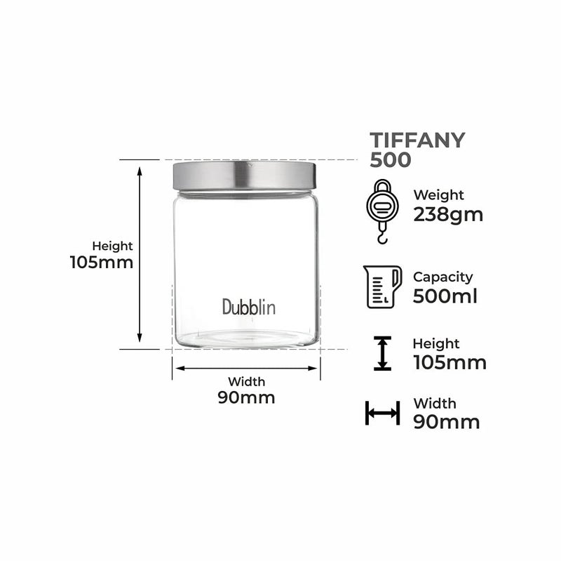 DUBBLIN Borosilicate Glass Jar with rust free airtight steel Lid kitchen storage jar container microwave safe 00ml 1 Pc Transparent - Image 3
