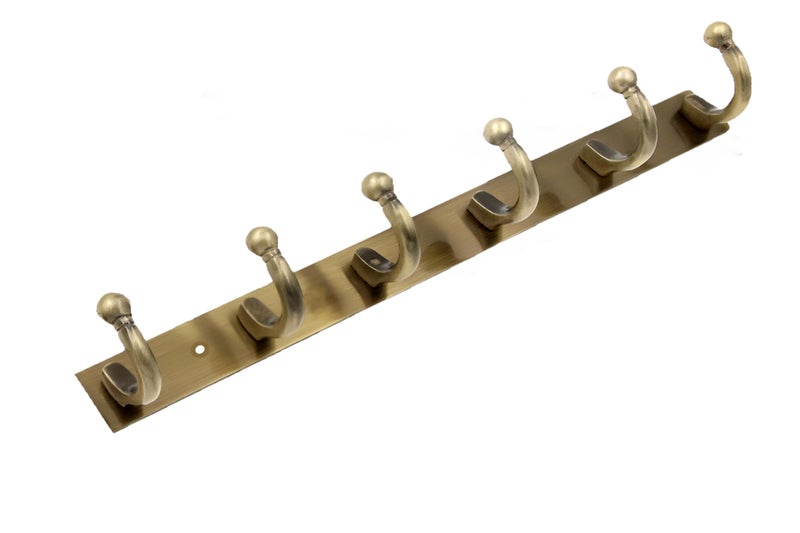 GHAR DWAR 6-Pin Stainless Steel Wall Mount Hook Strip, Antique Brass Heavy Duty Hanger for Clothes, Scarf, Keys & Robes, Rust-Proof Metal Rail Organizer for Home, Door & Kitchen (Pack of 1) - Image 1