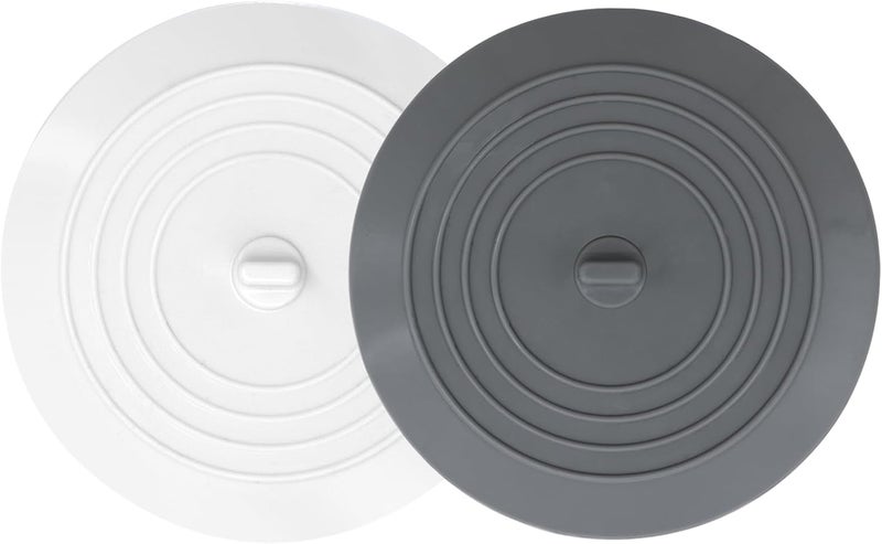 V-TOP Bathtub Drain Stopper 2 Pack, 5 inches Silicone Tub Stopper Shower Drain Cover, Bath Tub Plug Hair Stopper,Universal Flat Suction Renter Friendly Bath Accessories (White&Grey, 5 inch) - Image 1