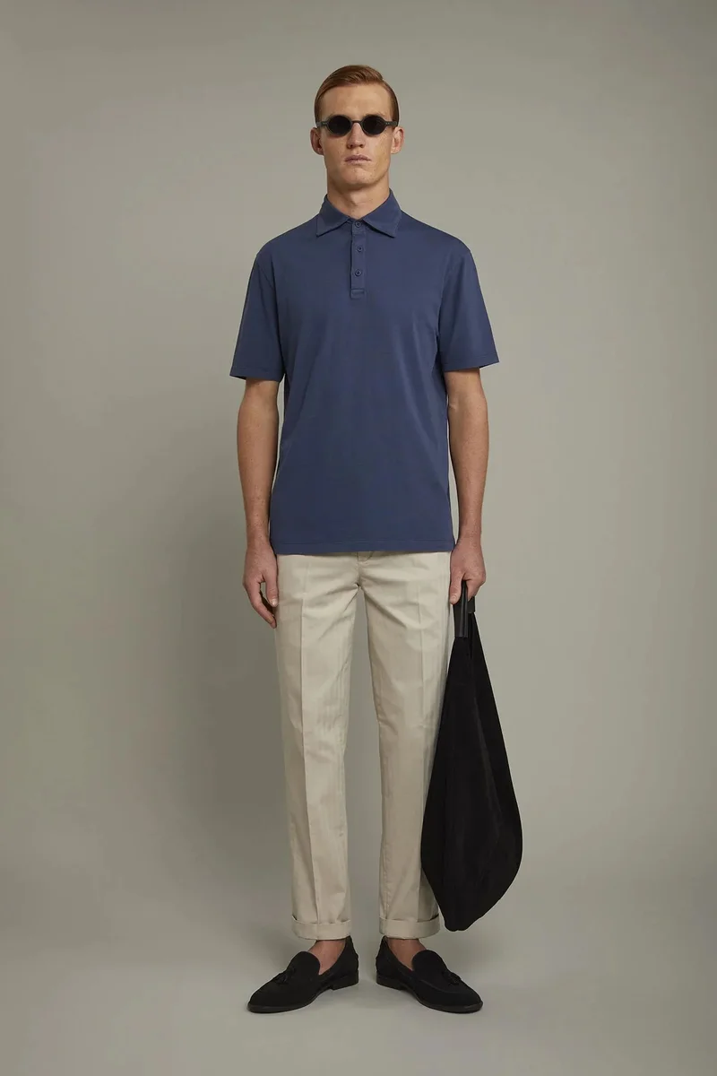 دوبل غانغر Men's short sleeve polo shirt 100% cotton regular fit - Blue