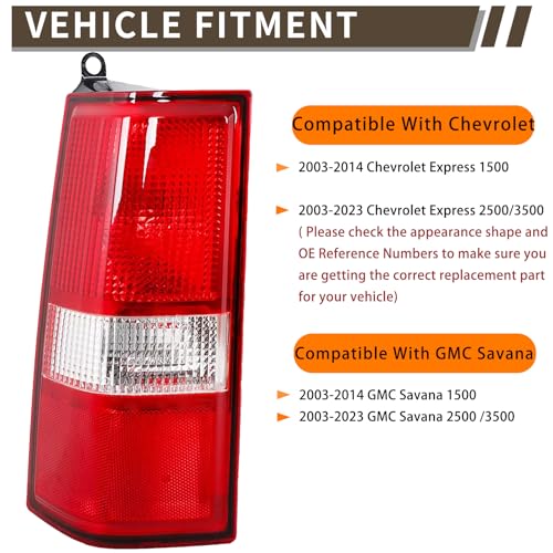 MiKaFex Tail Light Compatible With 2003-2014 Chevy Express 1500, 2003-2023 Chevrolet Express 2500/3500, 2003-2023 GMC Savana Driver and Passenger Side RED Rear Brake Lamps - Image 4