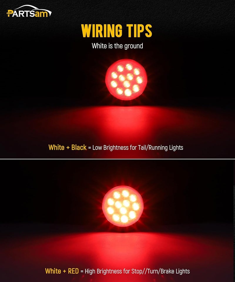 Partsam 8Pcs 4" Round Red LED Trailer Tail Light, 4 Inch Round Led Stop Turn Tail Lights Brake Brake Trailer Lights for RV Trucks, Rubber Grommets and 3-Prong Wire Pigtails Included - Image 3