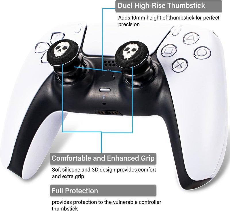 PlayRealm FPS Thumbstick Extender & Printing Rubber Silicone Grip Cover 2 Sets for PS5 Dualsenese & PS4 Controller (Ghost) - Image 2