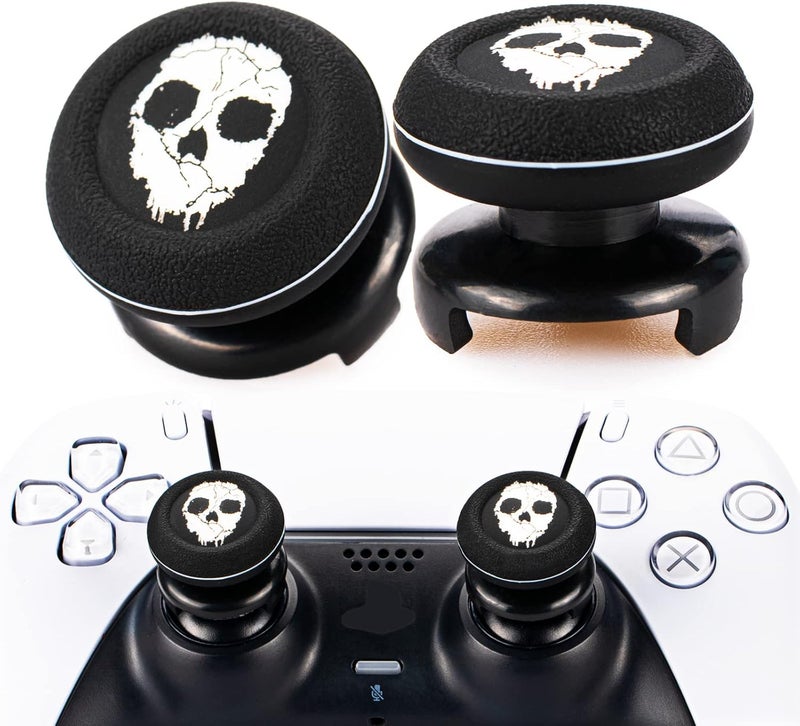 PlayRealm FPS Thumbstick Extender & Printing Rubber Silicone Grip Cover 2 Sets for PS5 Dualsenese & PS4 Controller (Ghost) - Image 1