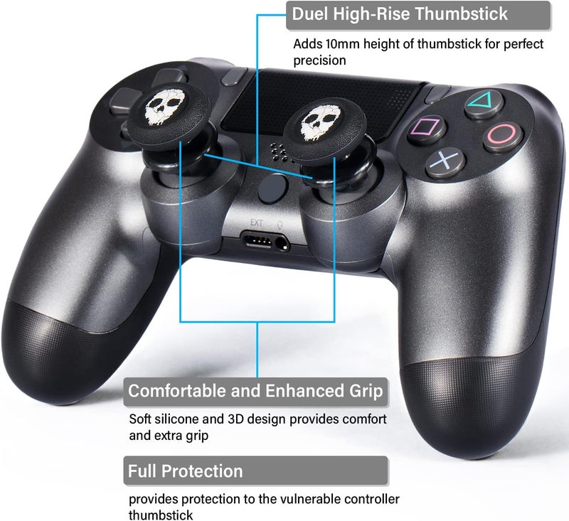 PlayRealm FPS Thumbstick Extender & Printing Rubber Silicone Grip Cover 2 Sets for PS5 Dualsenese & PS4 Controller (Ghost) - Image 4