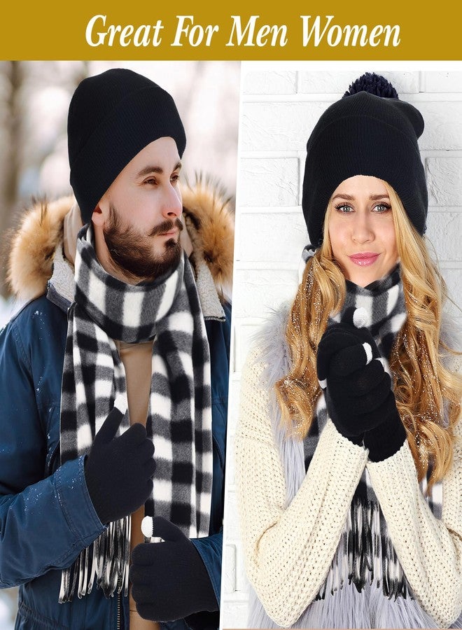 ShinyMatch 90 Pcs Hats Scarves Gloves Supplies Bulk Winter Beanie Hats Black Grey Grids Scarves Touchscreen Gloves Gift - Image 5