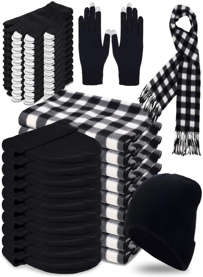 ShinyMatch 90 Pcs Hats Scarves Gloves Supplies Bulk Winter Beanie Hats Black Grey Grids Scarves Touchscreen Gloves Gift - Image 1