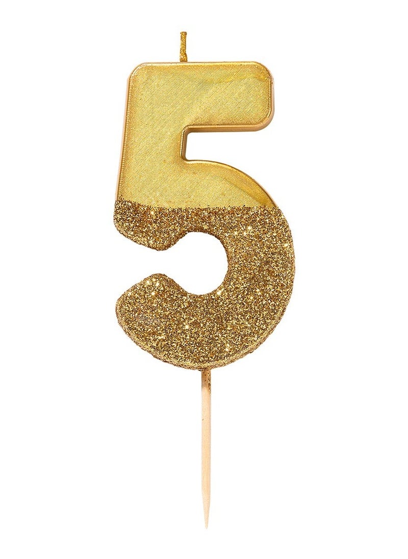 Talking Tables Talking Tables 5 Number Birthday Candles, Candle for Cake Decoration, Candle for Birthday Cake Topper, Anniversary Cake Number Candle. Candle stick for special occasions such as birthdays and Anniversaries (5 Number Candle, Gold Glitter Dipped Candle)  - Image 1