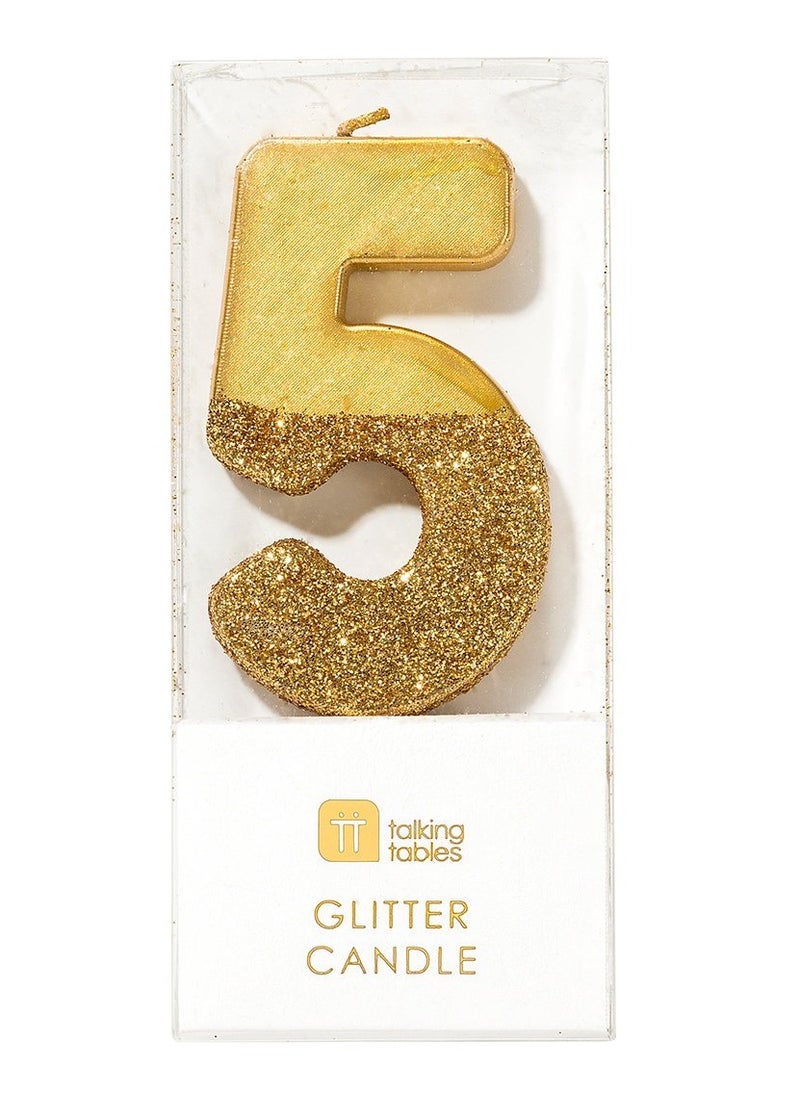 Talking Tables Talking Tables 5 Number Birthday Candles, Candle for Cake Decoration, Candle for Birthday Cake Topper, Anniversary Cake Number Candle. Candle stick for special occasions such as birthdays and Anniversaries (5 Number Candle, Gold Glitter Dipped Candle)  - Image 2