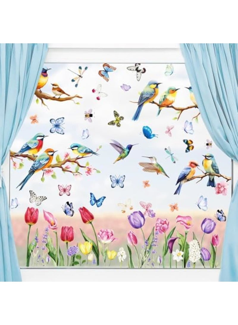 سيوسي Vibrant Spring  Summer Window Clings - 78 PCS of erfly, Tree Branch Hummingbird, and Tulip Anti-Collision Window Stickers for Seasonal and Home Decor Delight (Multicolor) - Image 5