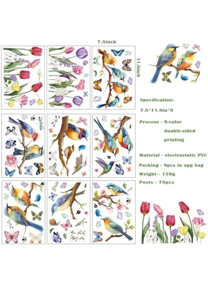 سيوسي Vibrant Spring  Summer Window Clings - 78 PCS of erfly, Tree Branch Hummingbird, and Tulip Anti-Collision Window Stickers for Seasonal and Home Decor Delight (Multicolor) - Image 2