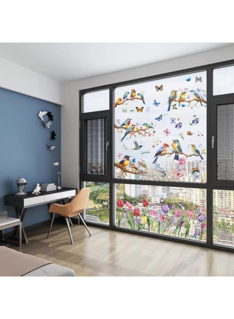 سيوسي Vibrant Spring  Summer Window Clings - 78 PCS of erfly, Tree Branch Hummingbird, and Tulip Anti-Collision Window Stickers for Seasonal and Home Decor Delight (Multicolor) - Image 4