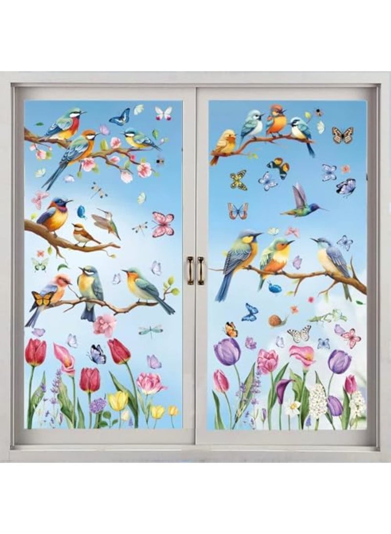 سيوسي Vibrant Spring  Summer Window Clings - 78 PCS of erfly, Tree Branch Hummingbird, and Tulip Anti-Collision Window Stickers for Seasonal and Home Decor Delight (Multicolor) - Image 1