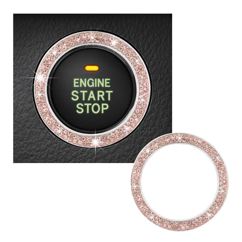 Kewucn Bling Crystal Double Rhinestone Car Engine Start Decoration Ring Sparkling Push Start Button Sticker Key Ignition Knob Ring Decoration Bling Car Interior AccessoryPeach - Image 3