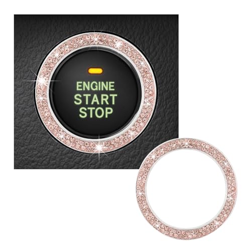 Kewucn Bling Crystal Double Rhinestone Car Engine Start Decoration Ring Sparkling Push Start Button Sticker Key Ignition Knob Ring Decoration Bling Car Interior AccessoryPeach - Image 1