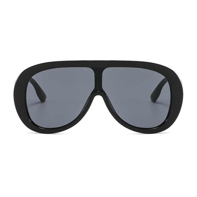 willochra Oversized Pilot Sunglasses Women Fashion Big Frame One Piece Sun Glasses Mask Goggle Trendy Metal Frame Oval Shades (BLACK) - Image 1