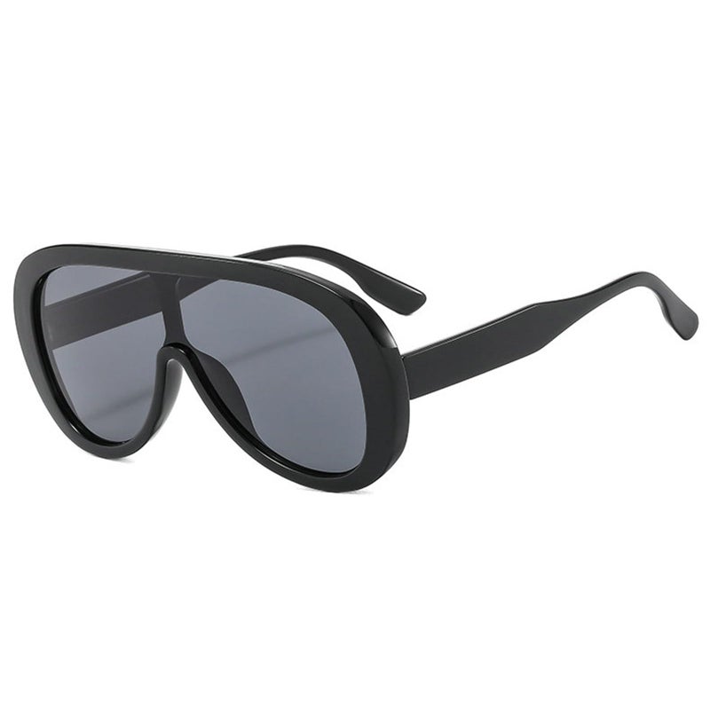 willochra Oversized Pilot Sunglasses Women Fashion Big Frame One Piece Sun Glasses Mask Goggle Trendy Metal Frame Oval Shades (BLACK) - Image 3