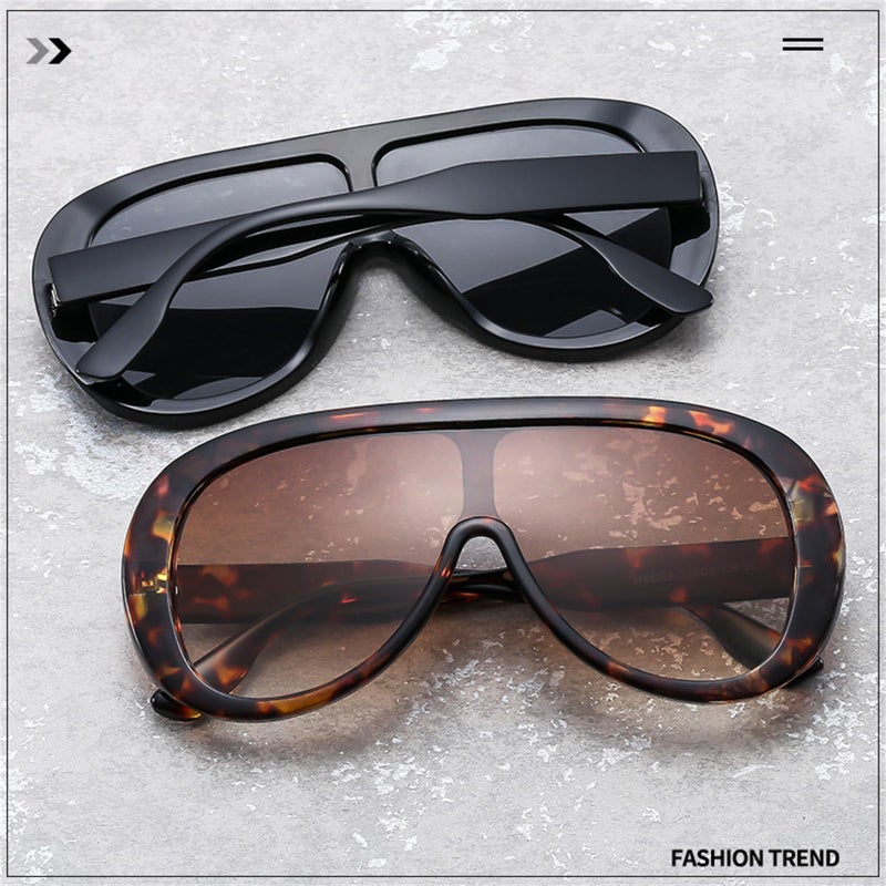 willochra Oversized Pilot Sunglasses Women Fashion Big Frame One Piece Sun Glasses Mask Goggle Trendy Metal Frame Oval Shades (BLACK) - Image 5