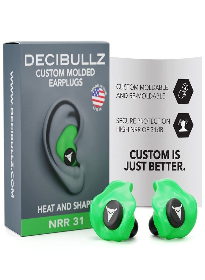 Decibullz - Custom Molded Earplugs, 31dB Highest NRR, Comfortable Hearing Protection for Shooting, Travel, Swimming, Work and Concerts (Green) - Image 1