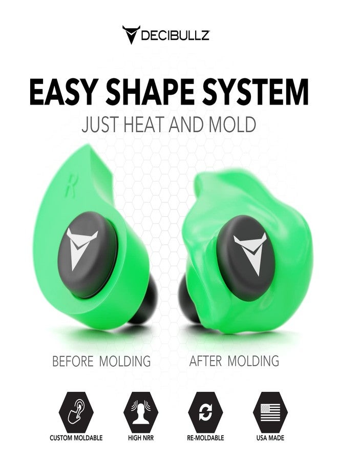 Decibullz - Custom Molded Earplugs, 31dB Highest NRR, Comfortable Hearing Protection for Shooting, Travel, Swimming, Work and Concerts (Green) - Image 2