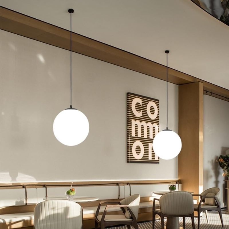 Retro Nordic style matte white glass ball chandelier with led three-color variable light bulb (black and white) - Image 4