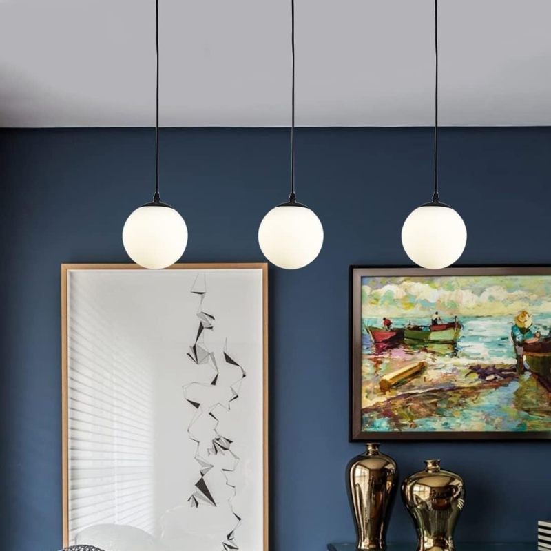 Retro Nordic style matte white glass ball chandelier with led three-color variable light bulb (black and white) - Image 3