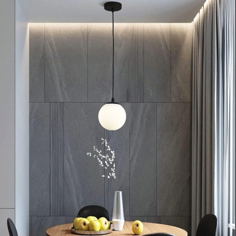 Retro Nordic style matte white glass ball chandelier with led three-color variable light bulb (black and white) - Image 2