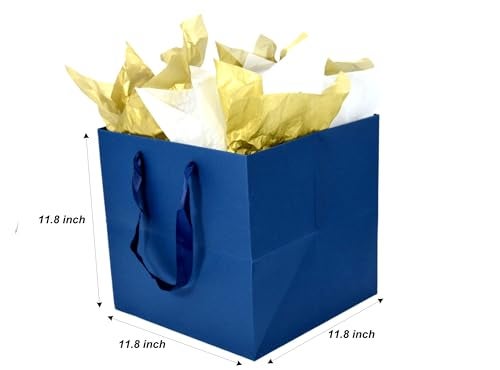 JUNESHE XL Large Navy Blue Square Gift Bag with Handles &Tissue Paper, 11.8 inch Giant Big Gift Wrap for Birthday Wedding Party Favors - Image 2