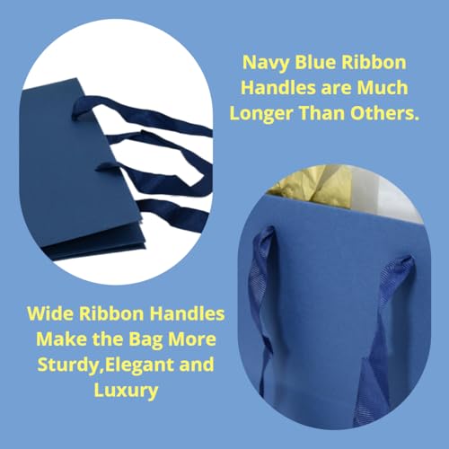 JUNESHE XL Large Navy Blue Square Gift Bag with Handles &Tissue Paper, 11.8 inch Giant Big Gift Wrap for Birthday Wedding Party Favors - Image 5