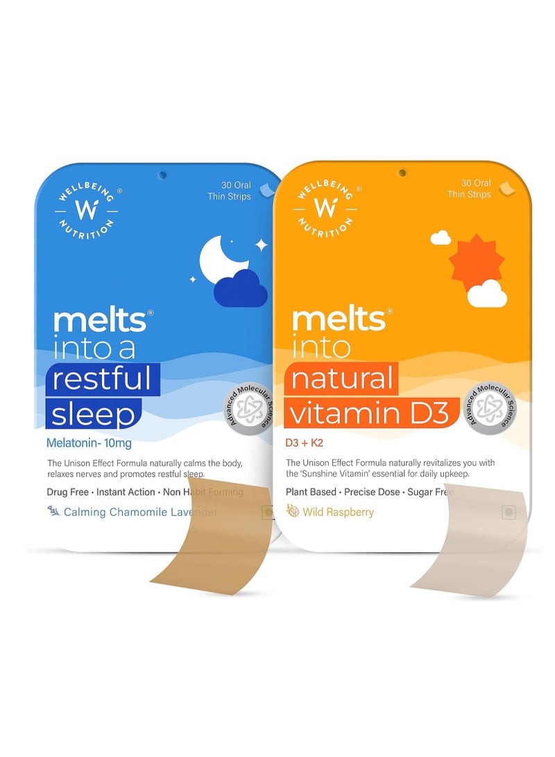 WELLBEING NUTRITION Melts Restful Sleep + Melts Vitamin D3 - 30 Oral Pack Of 2 - Image 1