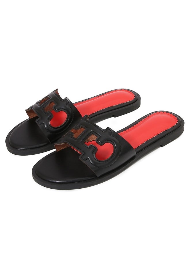 NIBEMINENT Women's Sandals  Summer Retro Slippers  Low Heel Leather Casual Open Toe Outdoor Slippers Beach Shoes  - Image 1