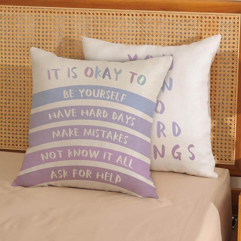 GOLIANDA Rainbow Classroom Pillow Covers 18x18 Set of 2 Boho Preppy Purple Throw Pillows Aesthetic Inspirational Quotes Pillowcase Summer Outdoor Decorations Girl Kids Cushion Case for Bed Room Decor - Image 2