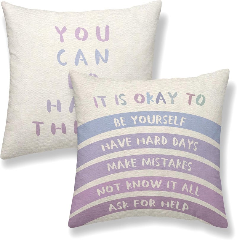 GOLIANDA Rainbow Classroom Pillow Covers 18x18 Set of 2 Boho Preppy Purple Throw Pillows Aesthetic Inspirational Quotes Pillowcase Summer Outdoor Decorations Girl Kids Cushion Case for Bed Room Decor - Image 1