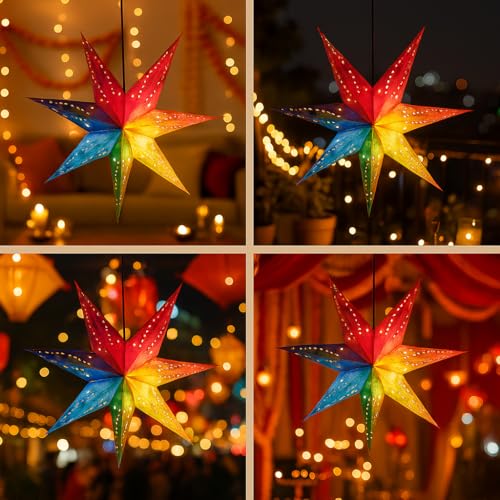 BRAHMZ Multicolor Star Shape Paper Lantern for Home Decoration Diwali 7 Point Star Light Decoration - Image 5