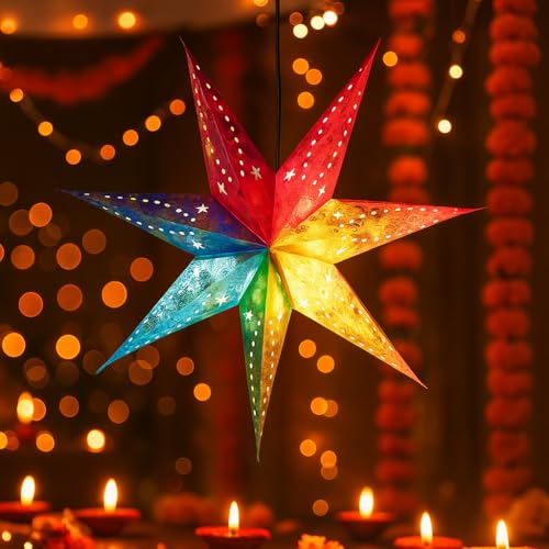 BRAHMZ Multicolor Star Shape Paper Lantern for Home Decoration Diwali 7 Point Star Light Decoration - Image 1